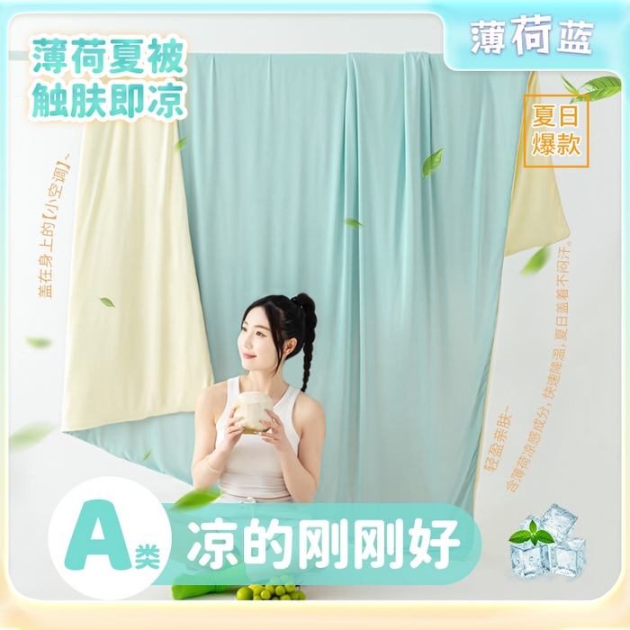 91家纺网 家纺一手货源 找家纺 （总）爱彼家纺 2026春夏新款冰吸薄荷夏被A类氨纶凉感夏被防蚊冰薄荷夏被夏凉被空调被-系列三