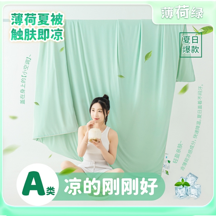 91家纺网 家纺一手货源 找家纺 （总）爱彼家纺 2026春夏新款冰吸薄荷夏被A类氨纶凉感夏被防蚊冰薄荷夏被夏凉被空调被-系列三