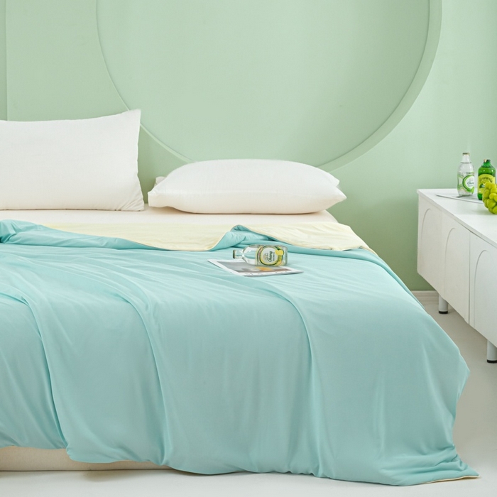 91家纺网 家纺一手货源 找家纺 爱彼家纺 2026春夏新款冰吸薄荷夏被A类氨纶凉感夏被防蚊冰薄荷夏被夏凉被空调被-系列三 薄荷蓝