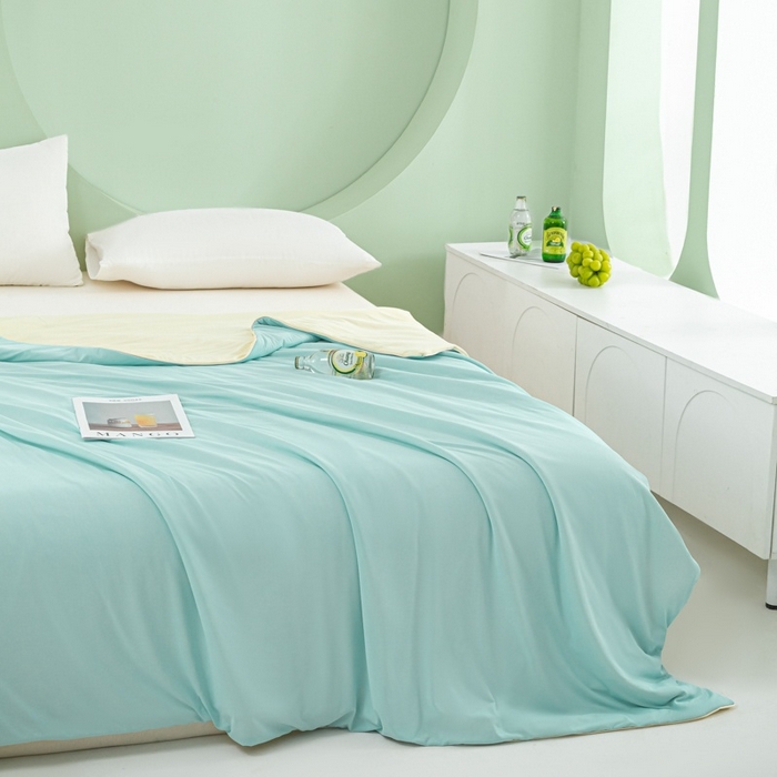 91家纺网 家纺一手货源 找家纺 爱彼家纺 2026春夏新款冰吸薄荷夏被A类氨纶凉感夏被防蚊冰薄荷夏被夏凉被空调被-系列三 薄荷蓝