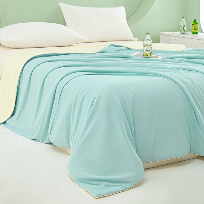 91家纺网 家纺一手货源 找家纺 爱彼家纺 2026春夏新款冰吸薄荷夏被A类氨纶凉感夏被防蚊冰薄荷夏被夏凉被空调被-系列三 薄荷蓝