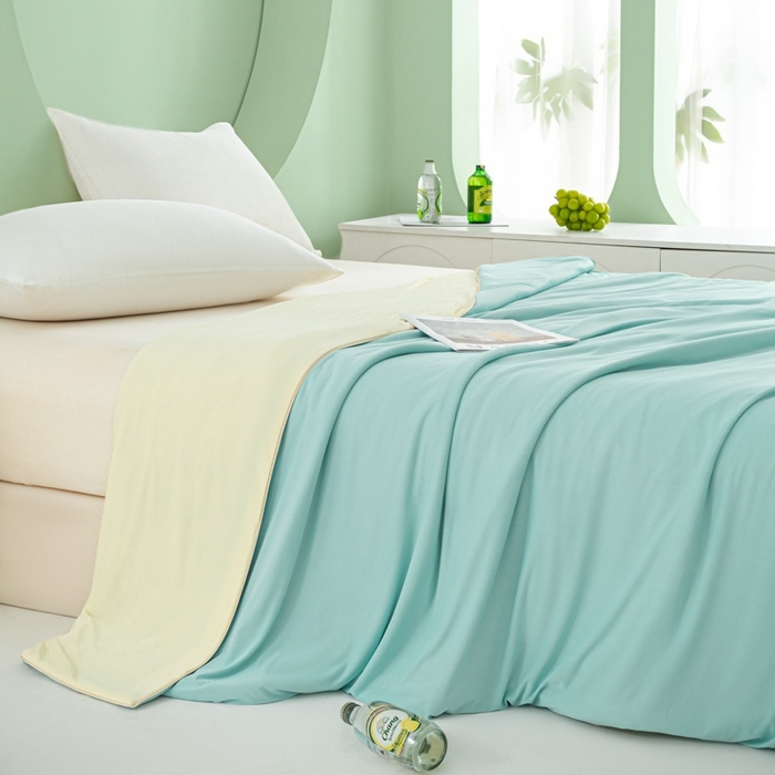 91家纺网 家纺一手货源 找家纺 爱彼家纺 2026春夏新款冰吸薄荷夏被A类氨纶凉感夏被防蚊冰薄荷夏被夏凉被空调被-系列三 薄荷蓝