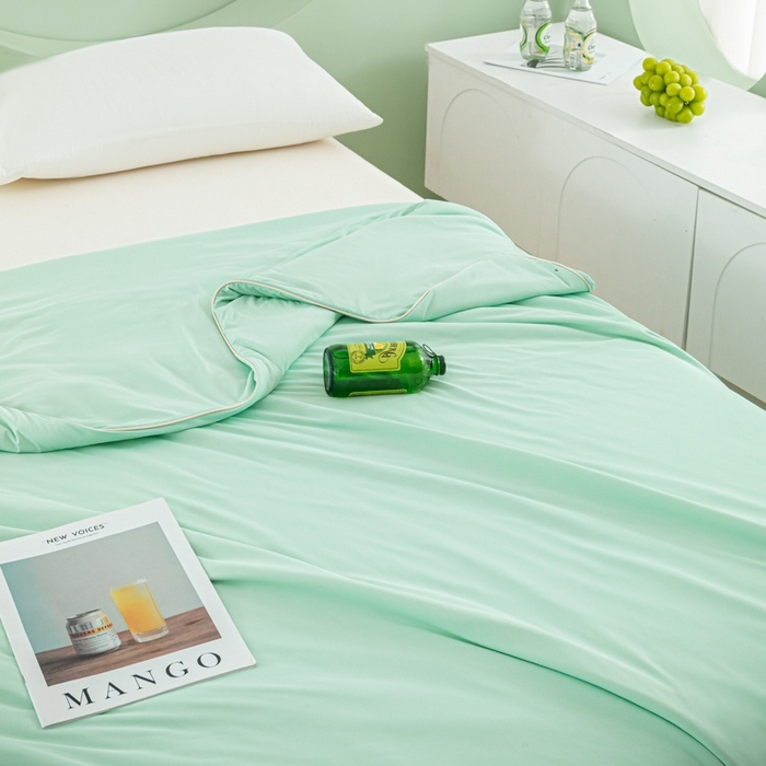 91家纺网 家纺一手货源 找家纺 爱彼家纺 2026春夏新款冰吸薄荷夏被A类氨纶凉感夏被防蚊冰薄荷夏被夏凉被空调被-系列三 薄荷绿