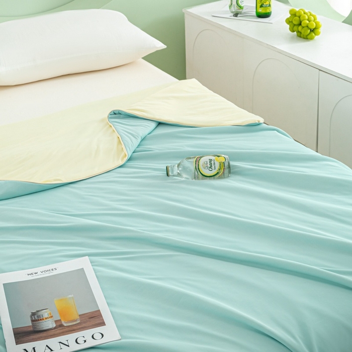 91家纺网 家纺一手货源 找家纺 爱彼家纺 2026春夏新款冰吸薄荷夏被A类氨纶凉感夏被防蚊冰薄荷夏被夏凉被空调被-系列三 薄荷蓝