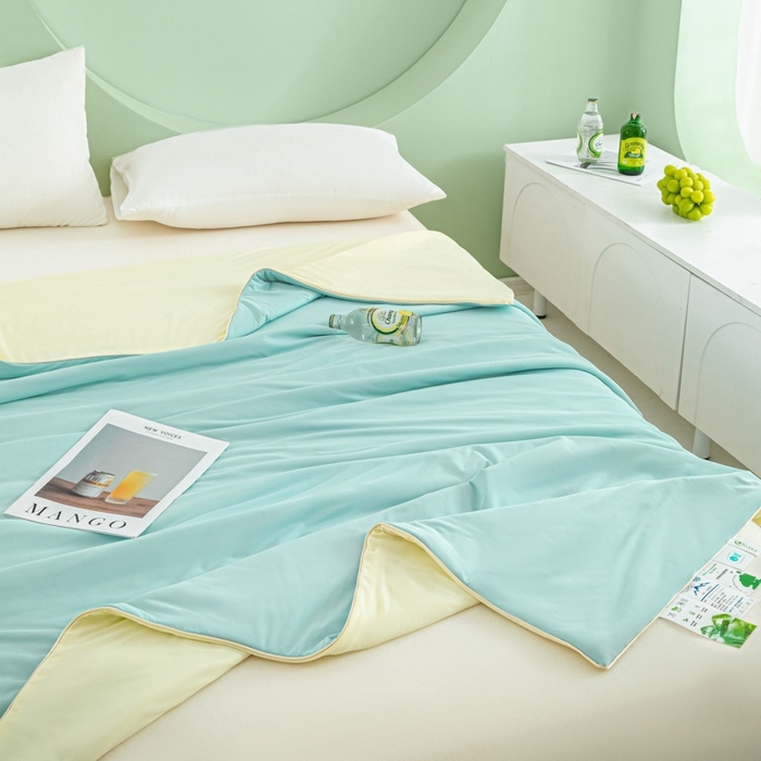 91家纺网 家纺一手货源 找家纺 爱彼家纺 2026春夏新款冰吸薄荷夏被A类氨纶凉感夏被防蚊冰薄荷夏被夏凉被空调被-系列三 薄荷蓝