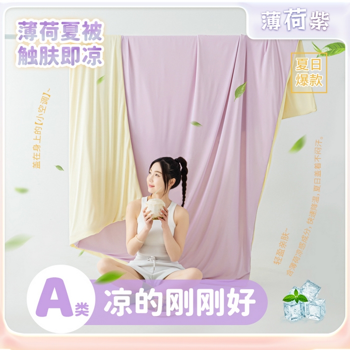 爱彼家纺 2026春夏新款冰吸薄荷夏被A类氨纶凉感夏被防蚊冰薄荷夏被夏凉被空调被-系列三 薄荷紫
