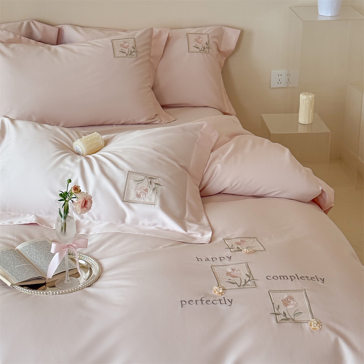 91家纺网 家纺一手货源 找家纺 （总）名品优仓 2026新款长绒棉50s全棉纯棉刺绣宽边款四件套-花栖