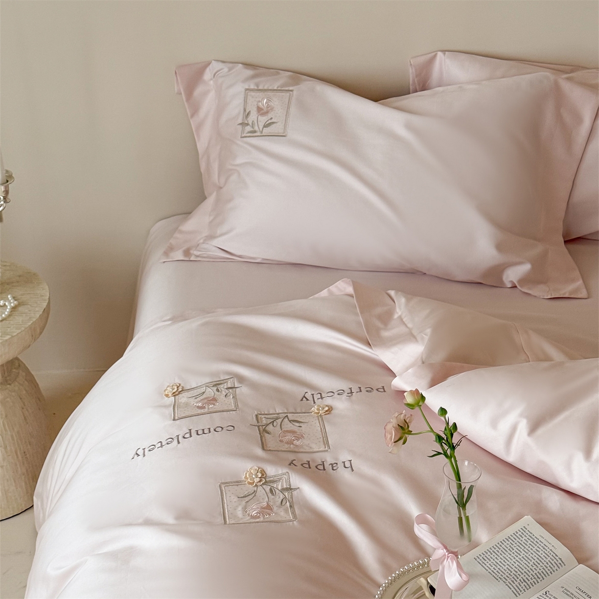 91家纺网 家纺一手货源 找家纺 （总）名品优仓 2026新款长绒棉50s全棉纯棉刺绣宽边款四件套-花栖