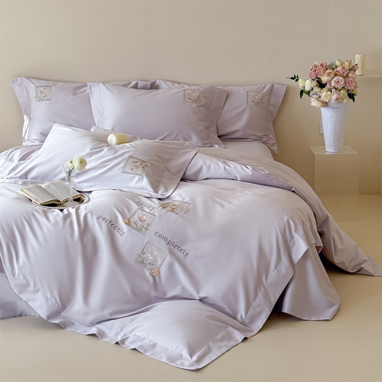 91家纺网 家纺一手货源 找家纺 （总）名品优仓 2026新款长绒棉50s全棉纯棉刺绣宽边款四件套-花栖