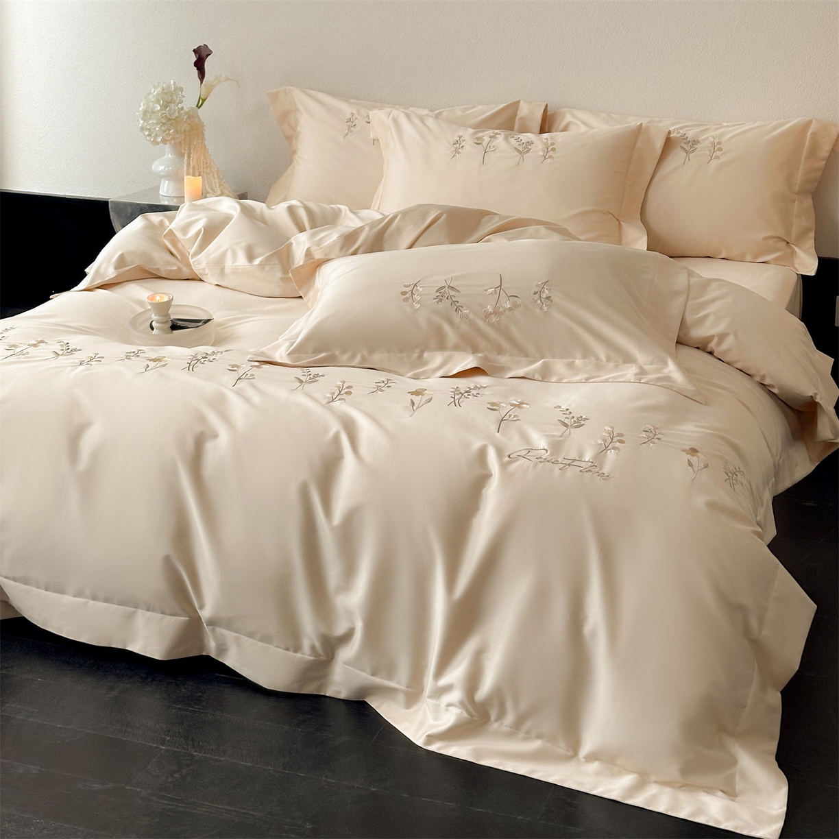 91家纺网 家纺一手货源 找家纺 （总）名品优仓 2026新款长绒棉50s全棉纯棉刺绣宽边款四件套-花有约