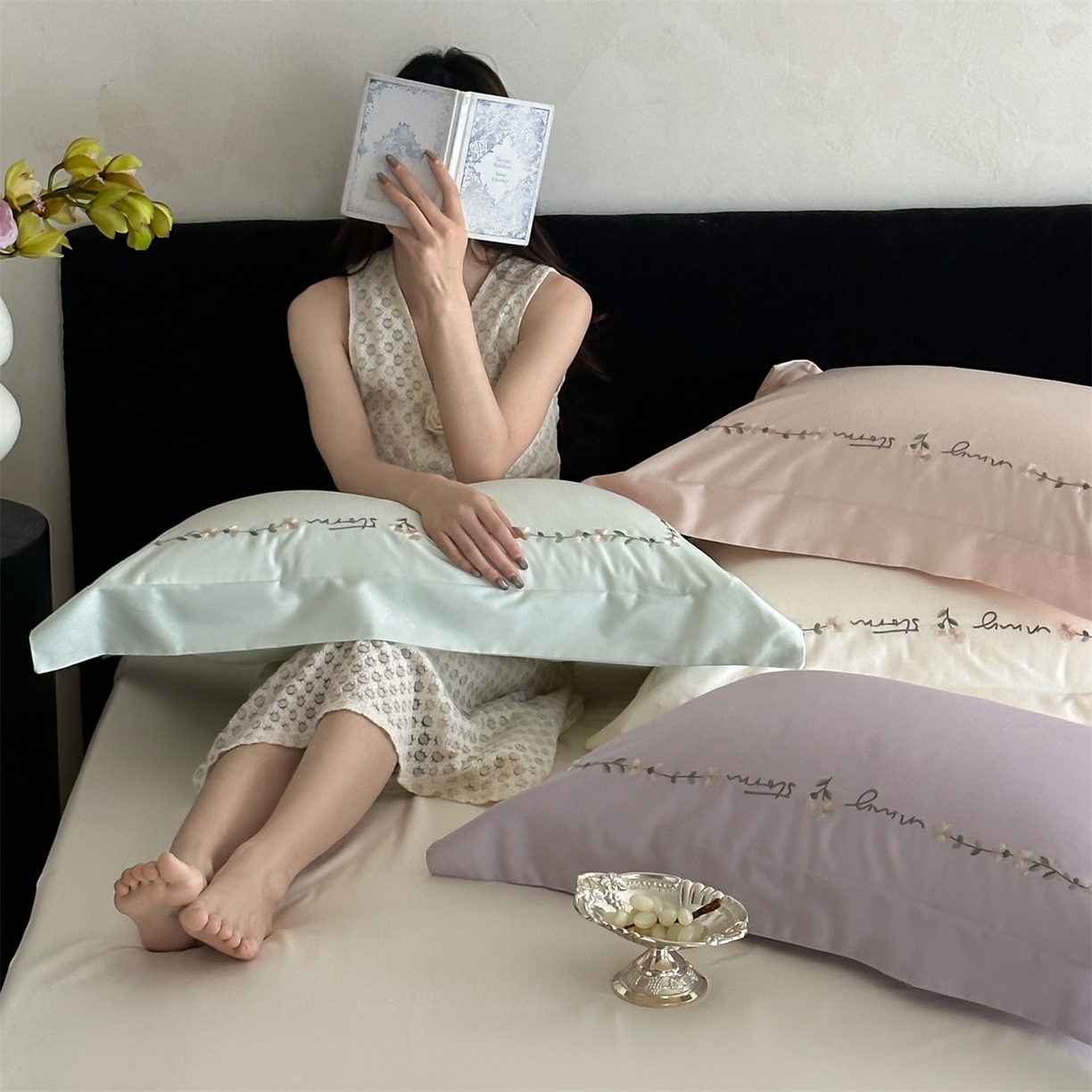 91家纺网 家纺一手货源 找家纺 （总）名品优仓 2026新款长绒棉50s全棉纯棉刺绣宽边款四件套-花园密语