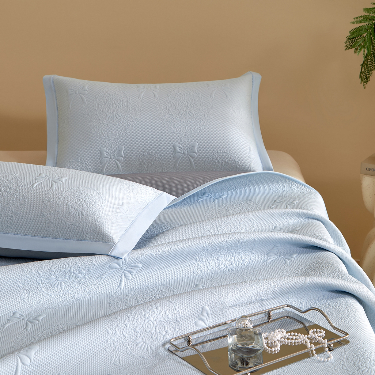 91家纺网 家纺一手货源 找家纺 （总）航途席业 2026新款A类凉感豆豆床裙款凉席三件套-系列一