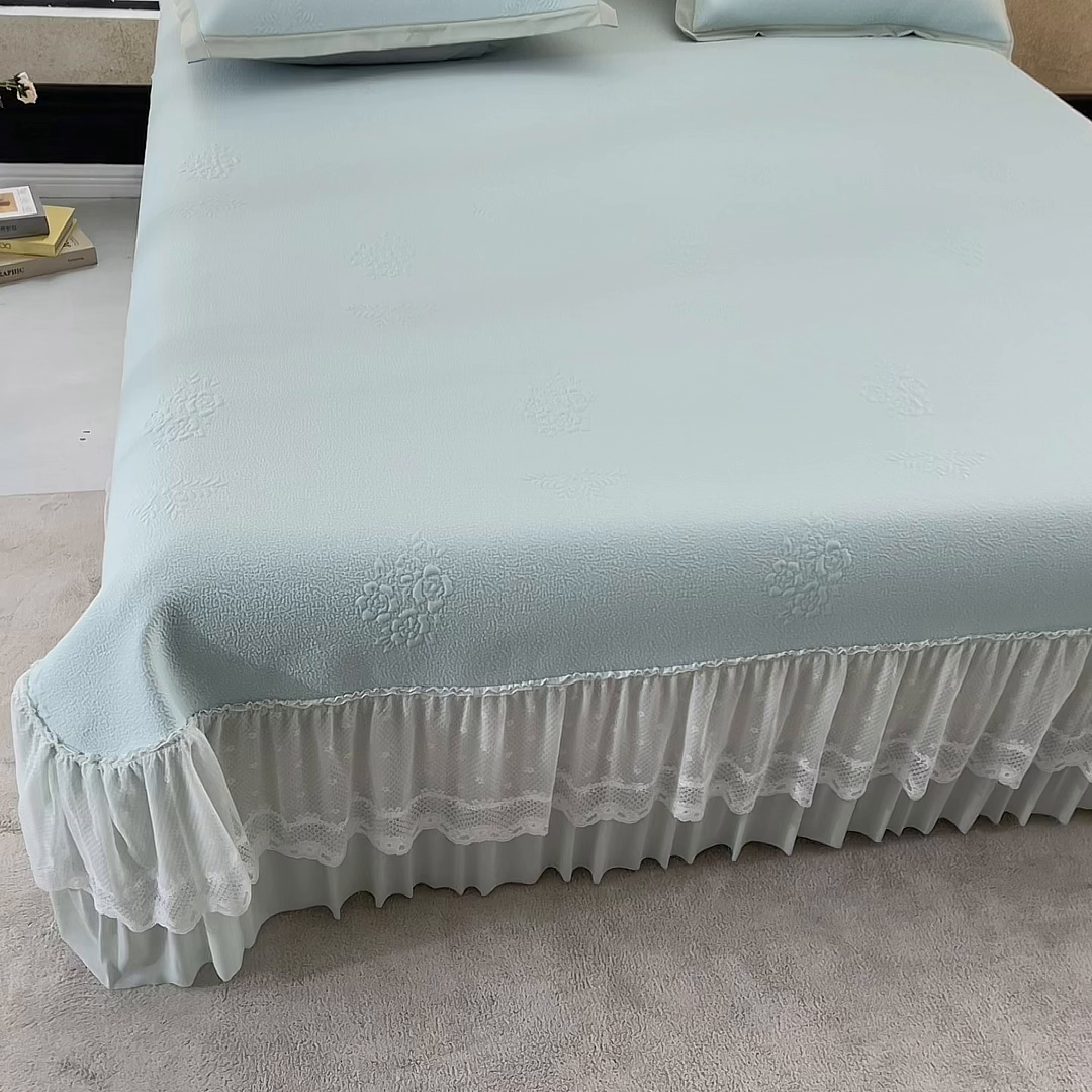 91家纺网 家纺一手货源 找家纺 （总）航途席业 2026新款A类凉感豆豆床裙款凉席三件套-系列七