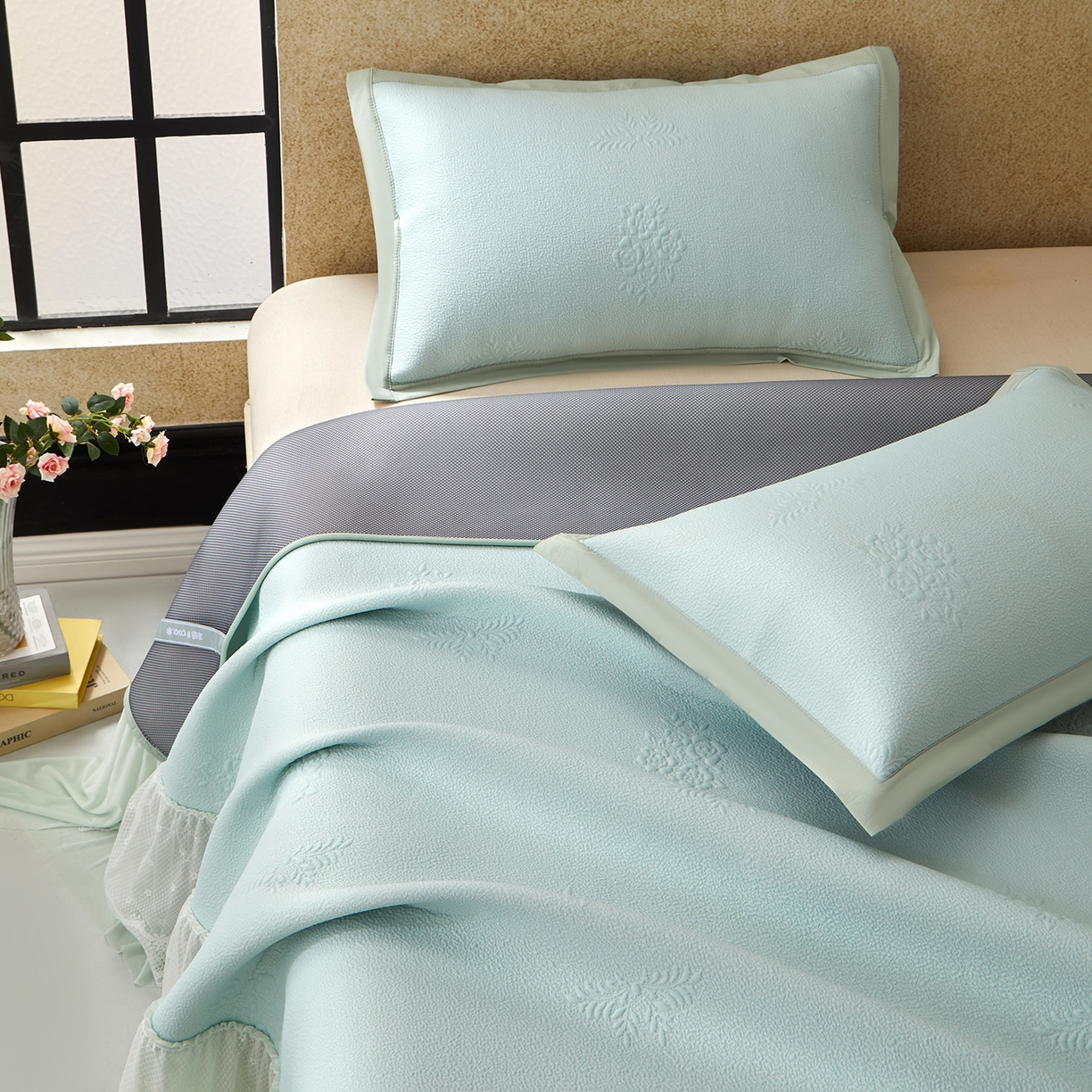 91家纺网 家纺一手货源 找家纺 （总）航途席业 2026新款A类凉感豆豆床裙款凉席三件套-系列七