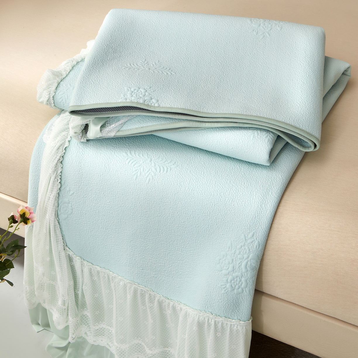 91家纺网 家纺一手货源 找家纺 （总）航途席业 2026新款A类凉感豆豆床裙款凉席三件套-系列七