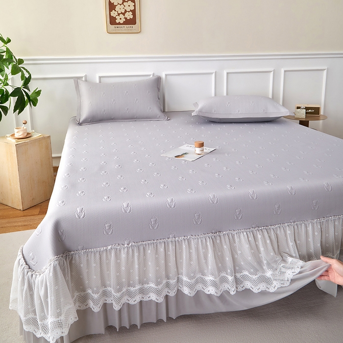 91家纺网 家纺一手货源 找家纺 （总）航途席业 2026新款A类凉感豆豆床裙款凉席三件套-系列七