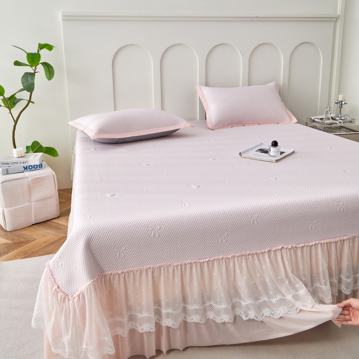 91家纺网 家纺一手货源 找家纺 （总）航途席业 2026新款A类凉感豆豆床裙款凉席三件套-系列七