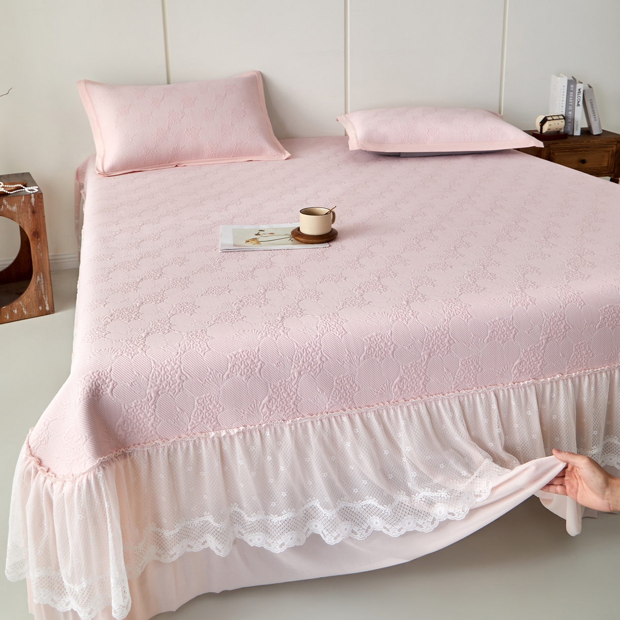 91家纺网 家纺一手货源 找家纺 （总）航途席业 2026新款A类凉感豆豆床裙款凉席三件套-系列七