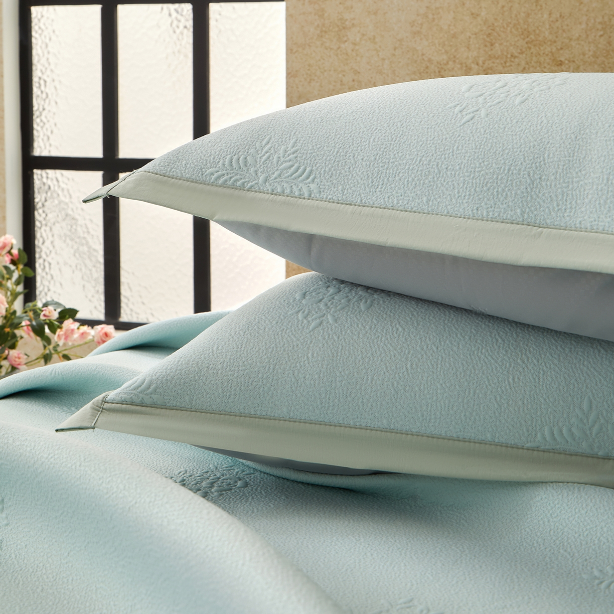 91家纺网 家纺一手货源 找家纺 航途席业 2026新款A类凉感豆豆床裙款凉席三件套-系列七 薄荷团绮