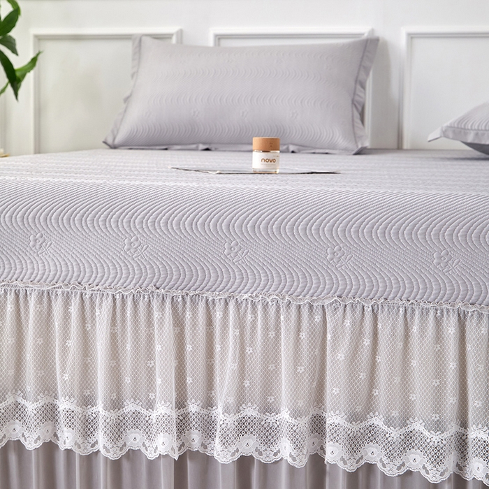 91家纺网 家纺一手货源 找家纺 航途席业 2026新款A类凉感豆豆床裙款凉席三件套-系列七 烟灰织浪