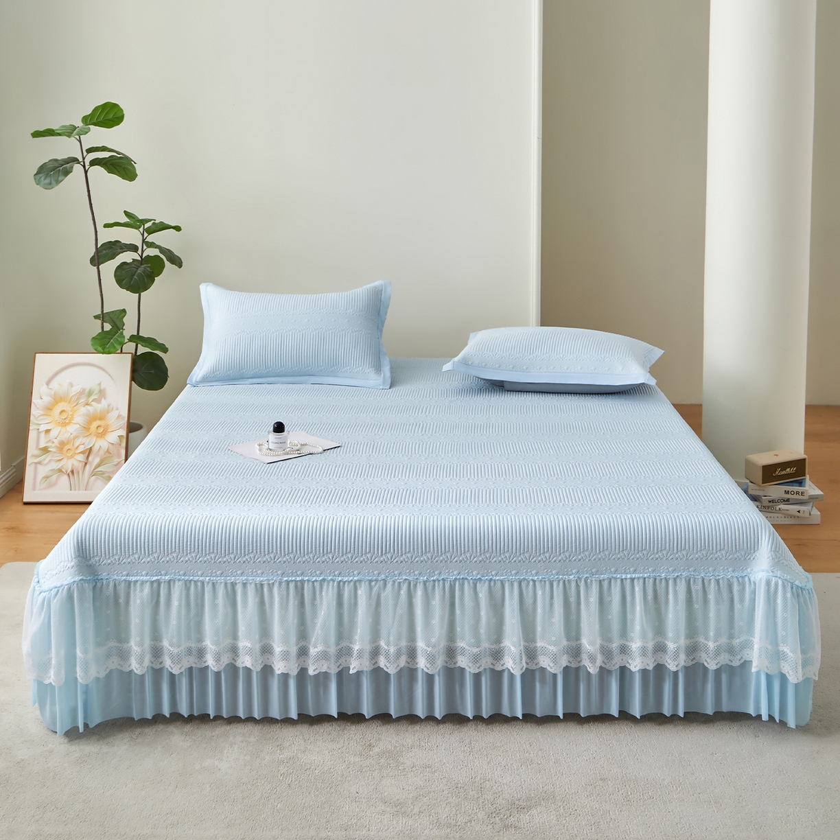 91家纺网 家纺一手货源 找家纺 （总）航途席业 2026新款A类凉感豆豆床裙款凉席三件套-系列五