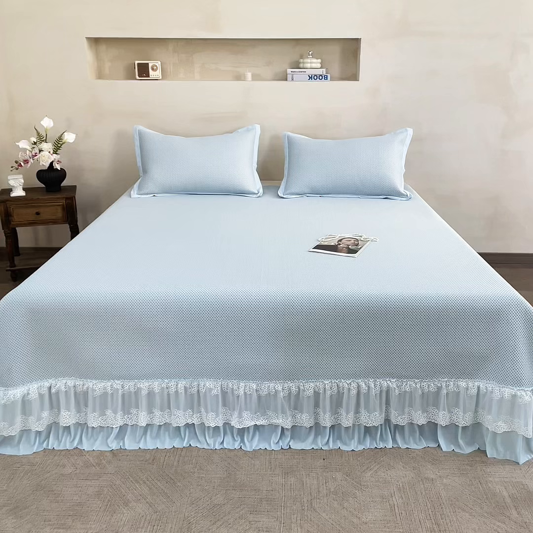 91家纺网 家纺一手货源 找家纺 （总）航途席业 2026新款A类凉感豆豆床裙款凉席三件套-系列四