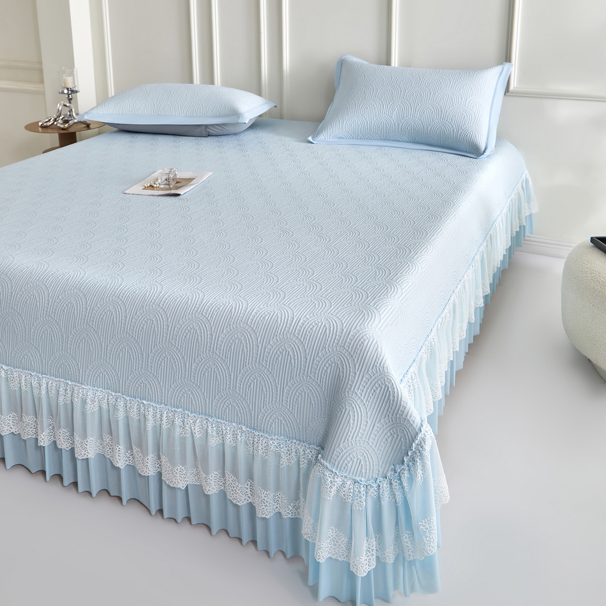 91家纺网 家纺一手货源 找家纺 （总）航途席业 2026新款A类凉感豆豆床裙款凉席三件套-系列三