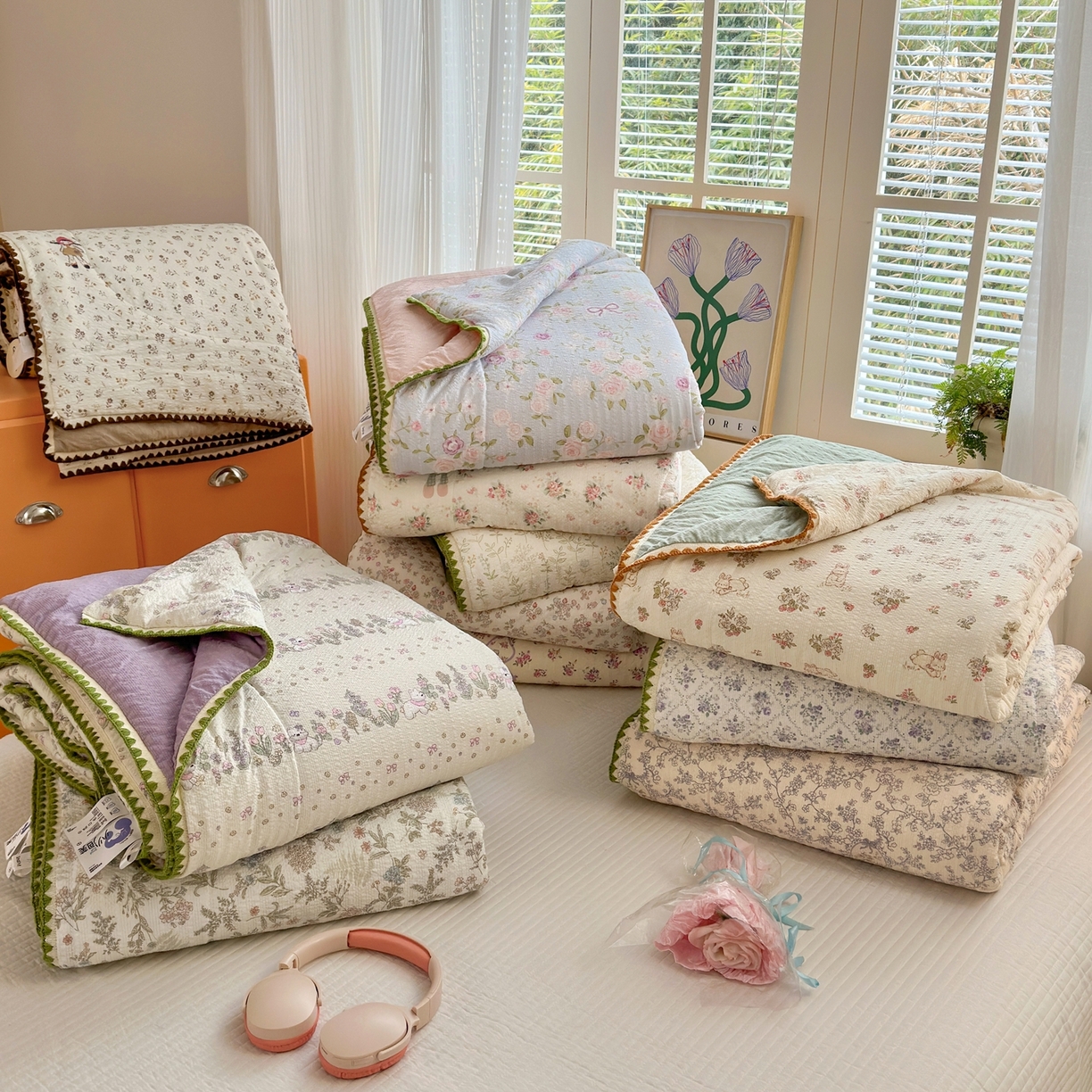 91家纺网 家纺一手货源 找家纺 总老帅2025A类水洗双层纱夏被夏凉被空调被被芯直播爆款（有买家秀）