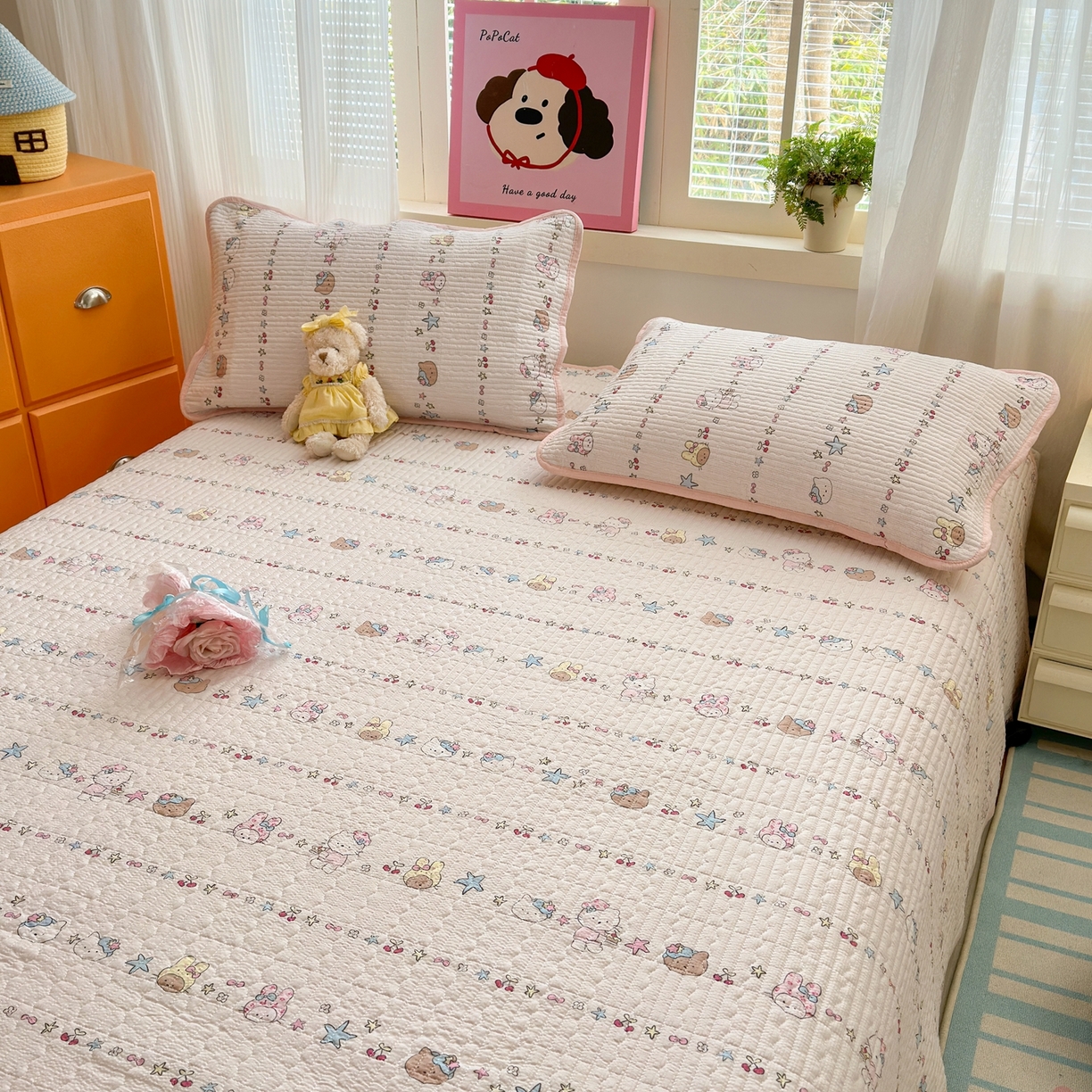 91家纺网 家纺一手货源 找家纺 老帅的工厂店 2026新款三角针泡芙夏被夏被夏凉被空调被床盖四件套 KITTY星愿