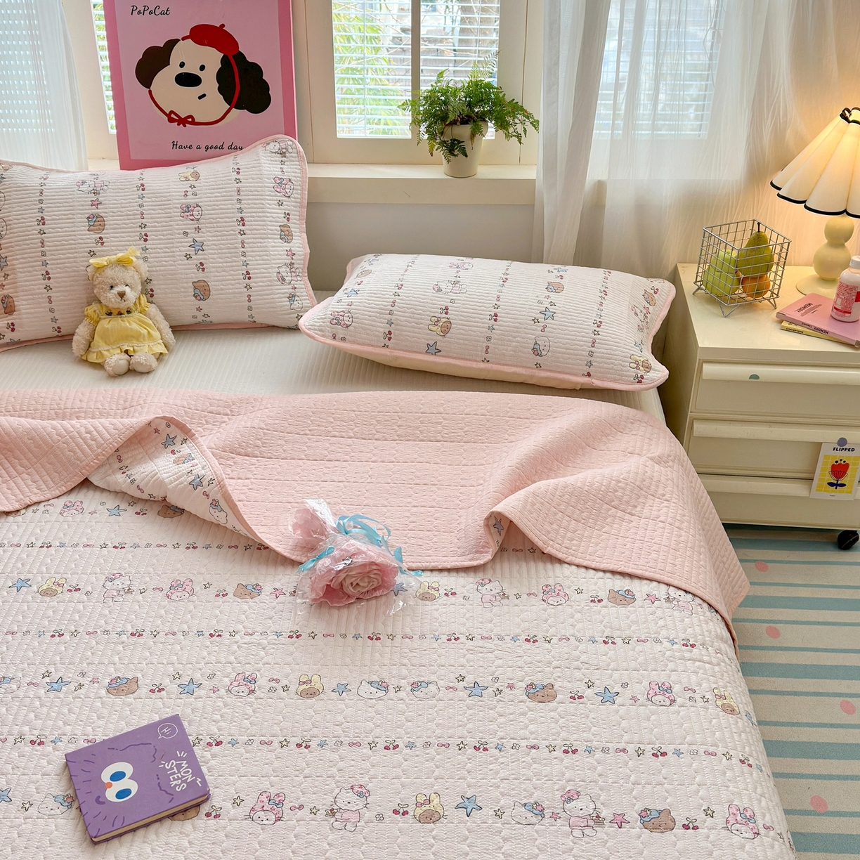 91家纺网 家纺一手货源 找家纺 老帅的工厂店 2026新款三角针泡芙夏被夏被夏凉被空调被床盖四件套 KITTY星愿