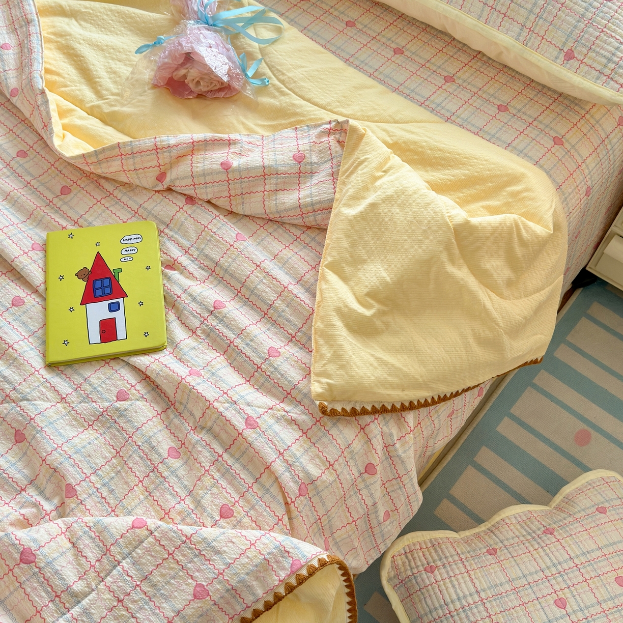 91家纺网 家纺一手货源 找家纺 老帅的工厂店 2026新款三角针泡芙夏被夏被夏凉被空调被床盖四件套 彩虹甜心