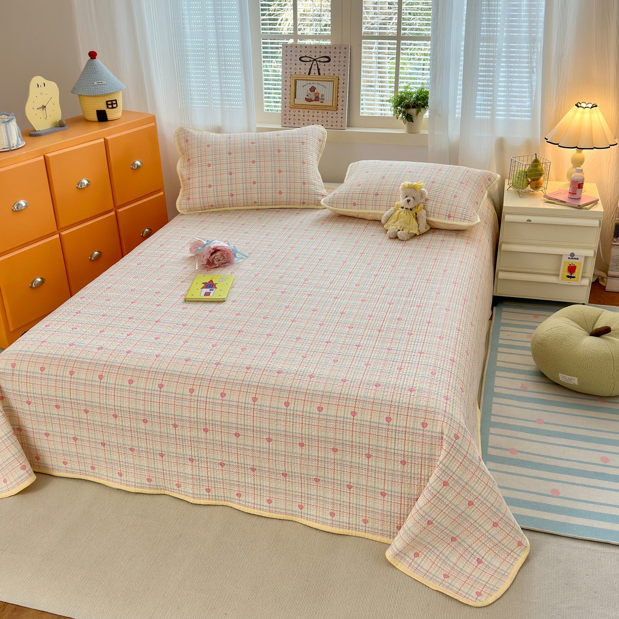 91家纺网 家纺一手货源 找家纺 老帅的工厂店 2026新款三角针泡芙夏被夏被夏凉被空调被床盖四件套 彩虹甜心