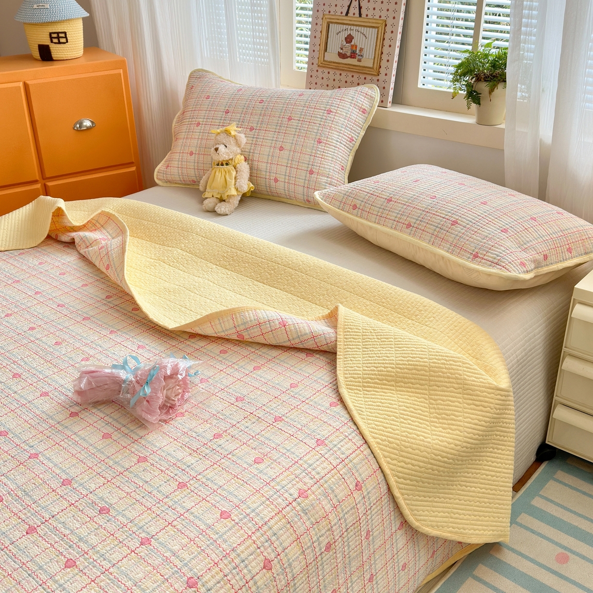 91家纺网 家纺一手货源 找家纺 老帅的工厂店 2026新款三角针泡芙夏被夏被夏凉被空调被床盖四件套 彩虹甜心