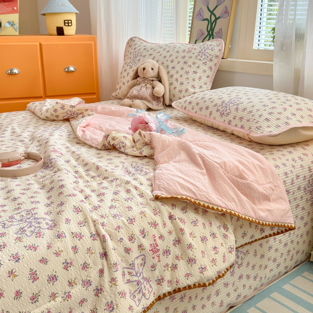 91家纺网 家纺一手货源 找家纺 老帅的工厂店 2026新款三角针泡芙夏被夏被夏凉被空调被床盖四件套 繁花