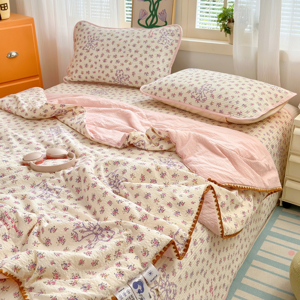 91家纺网 家纺一手货源 找家纺 老帅的工厂店 2026新款三角针泡芙夏被夏被夏凉被空调被床盖四件套 繁花