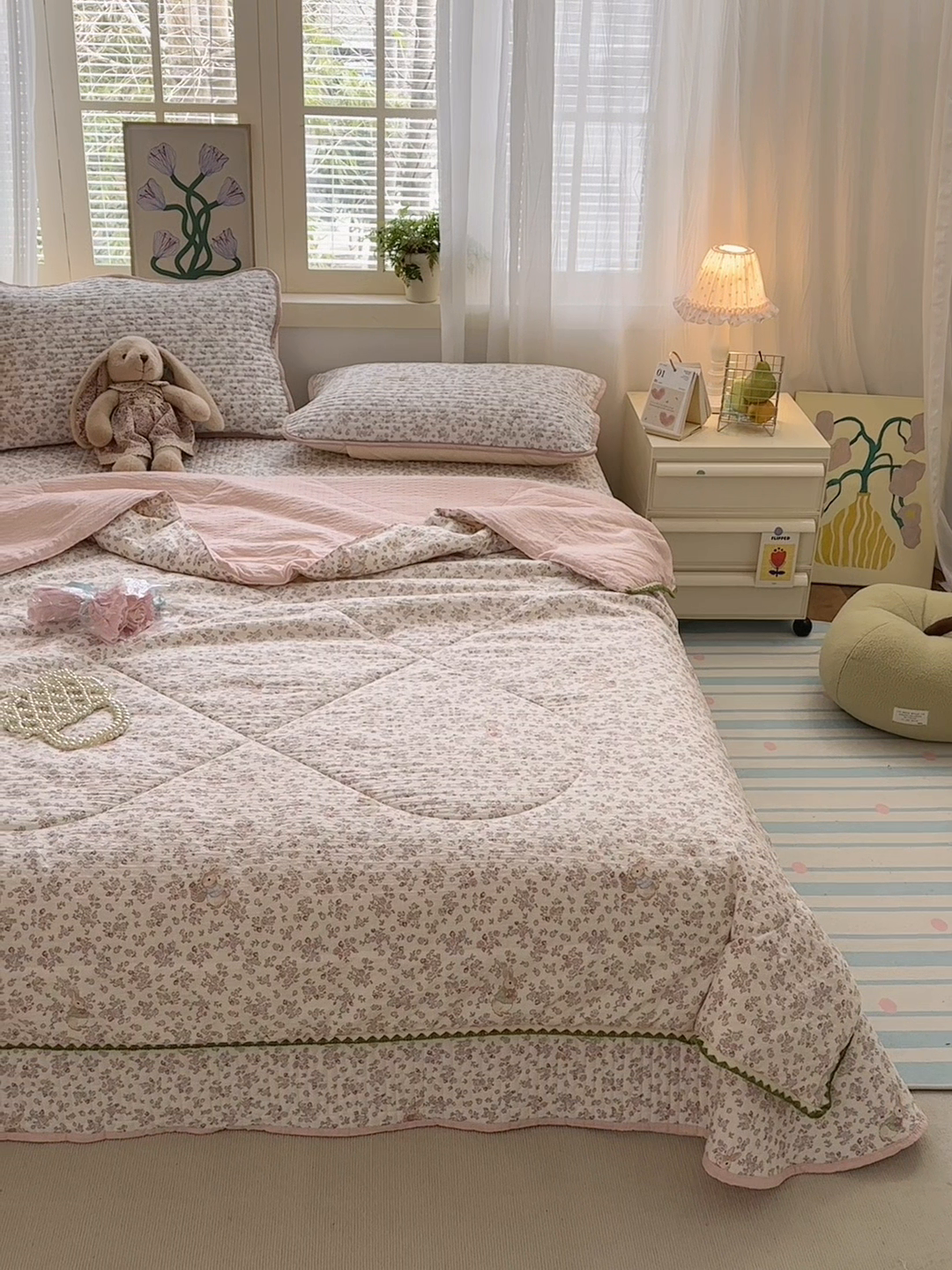 91家纺网 家纺一手货源 找家纺 老帅的工厂店 2026新款三角针泡芙夏被夏被夏凉被空调被床盖四件套 花野兔语