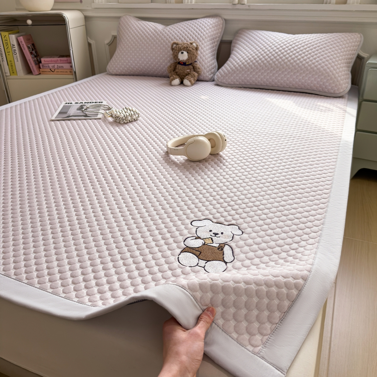 卡初家居（原微来） 2026新款冰豆豆凉席刺绣款凉席席子-小熊饼干 香芋紫-床铺款