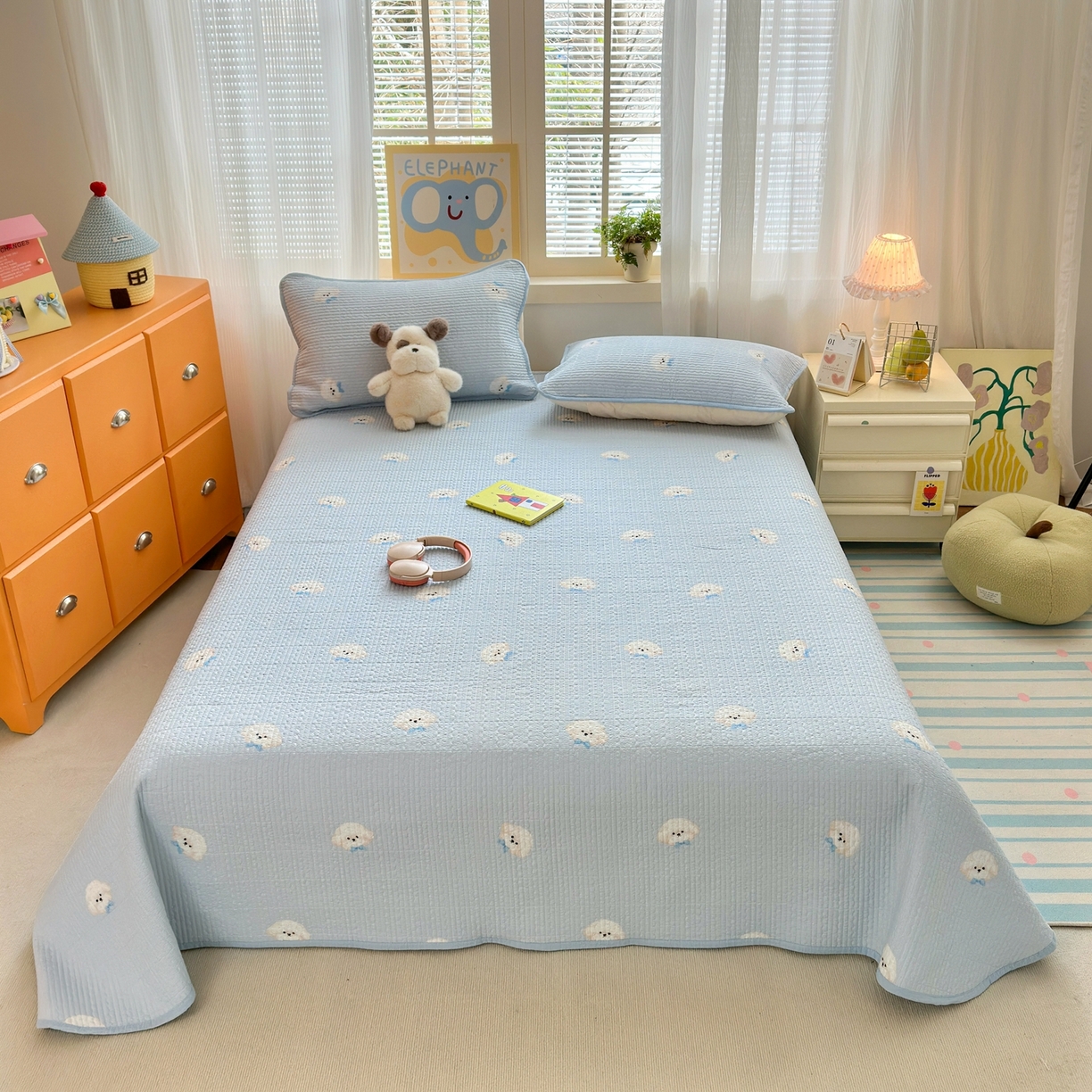 91家纺网 家纺一手货源 找家纺 老帅的工厂店 2026新款三角针泡芙夏被夏被夏凉被空调被床盖四件套 蓝蓝狗