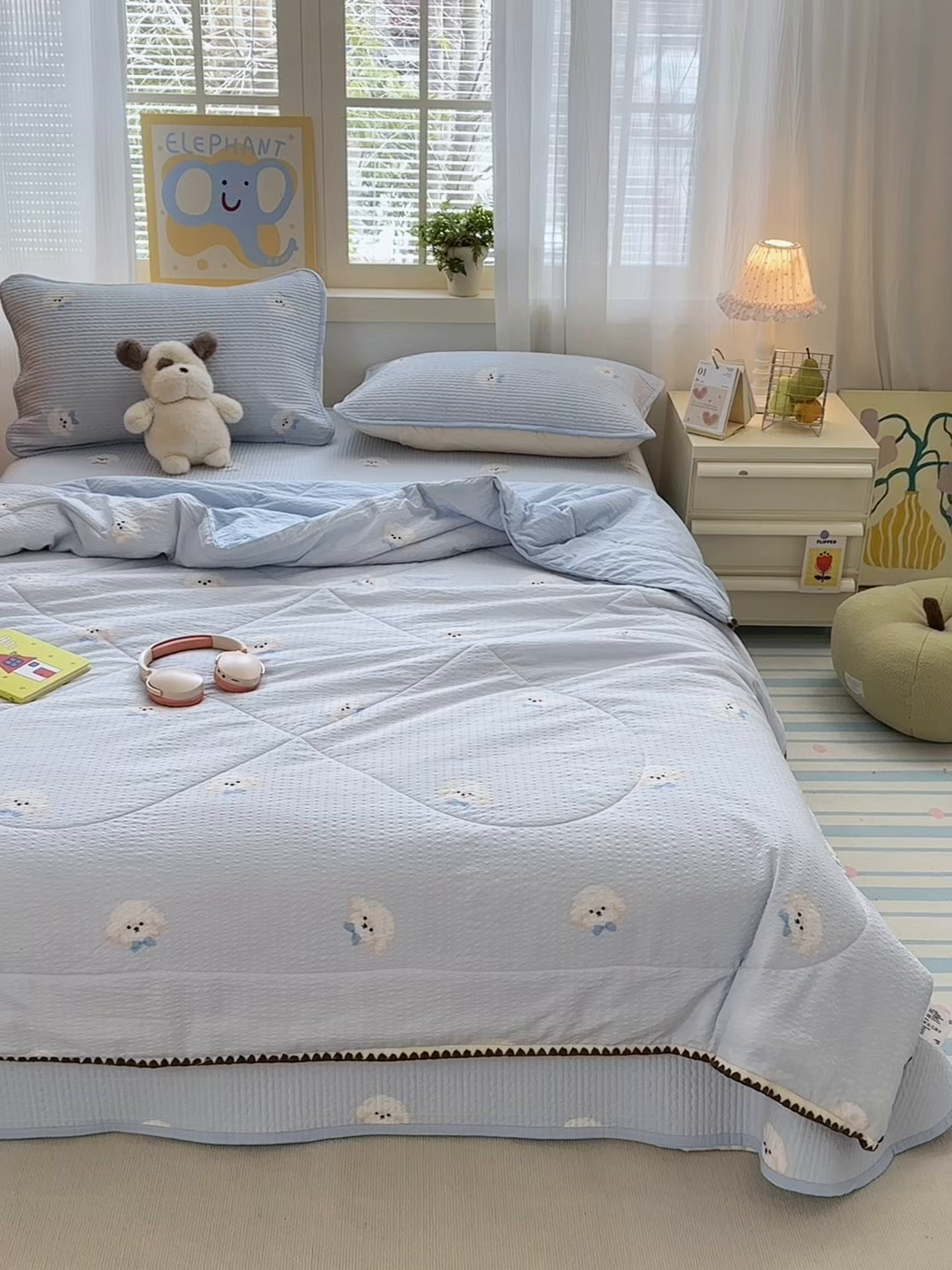 91家纺网 家纺一手货源 找家纺 老帅的工厂店 2026新款三角针泡芙夏被夏被夏凉被空调被床盖四件套 蓝蓝狗