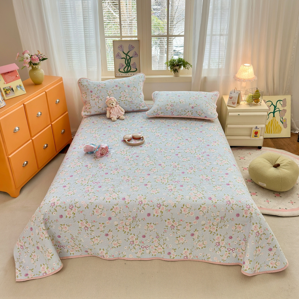 91家纺网 家纺一手货源 找家纺 老帅的工厂店 2026新款三角针泡芙夏被夏被夏凉被空调被床盖四件套 玫瑰园