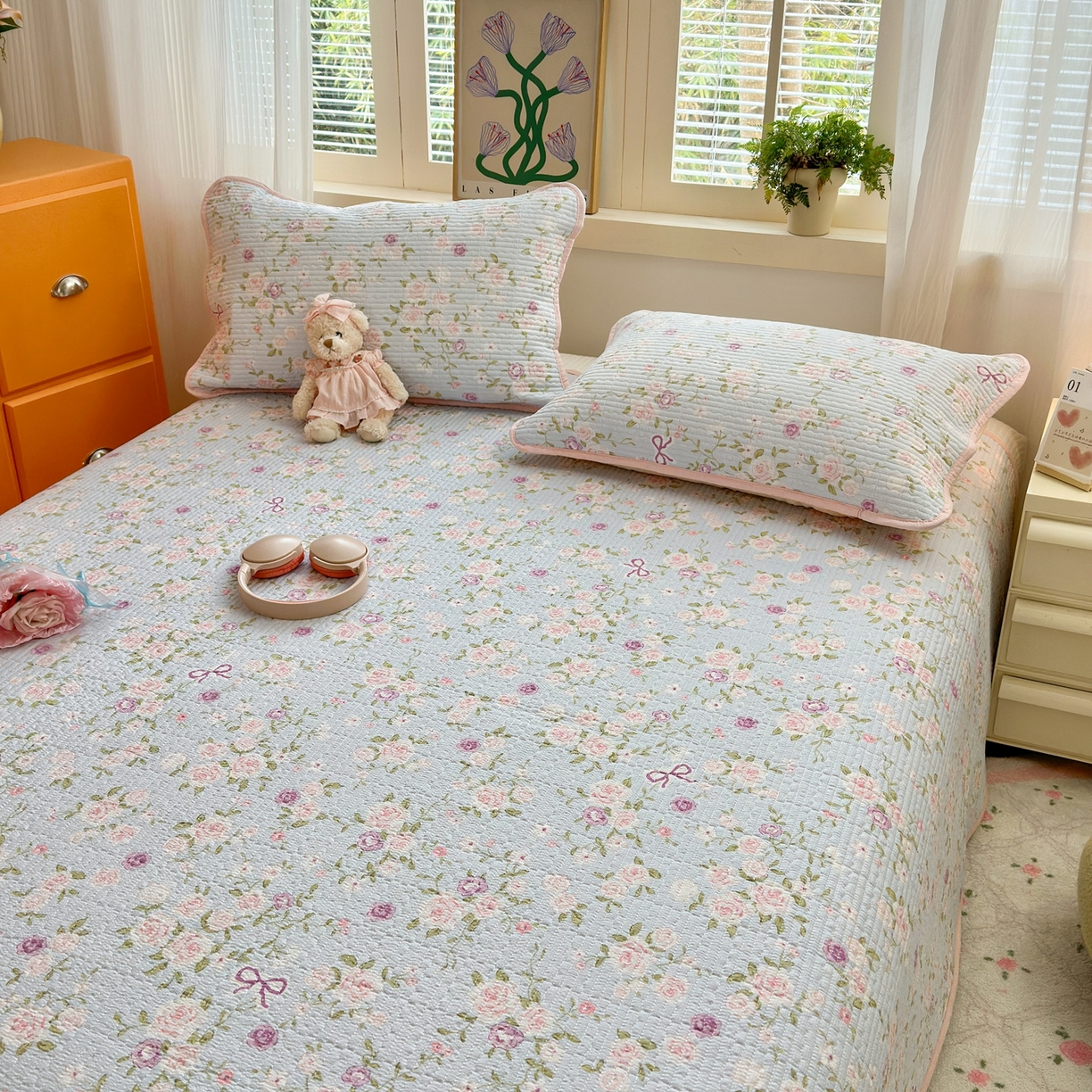 91家纺网 家纺一手货源 找家纺 老帅的工厂店 2026新款三角针泡芙夏被夏被夏凉被空调被床盖四件套 玫瑰园