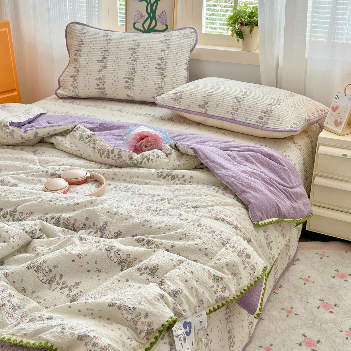 91家纺网 家纺一手货源 找家纺 老帅的工厂店 2026新款三角针泡芙夏被夏被夏凉被空调被床盖四件套 萌狗