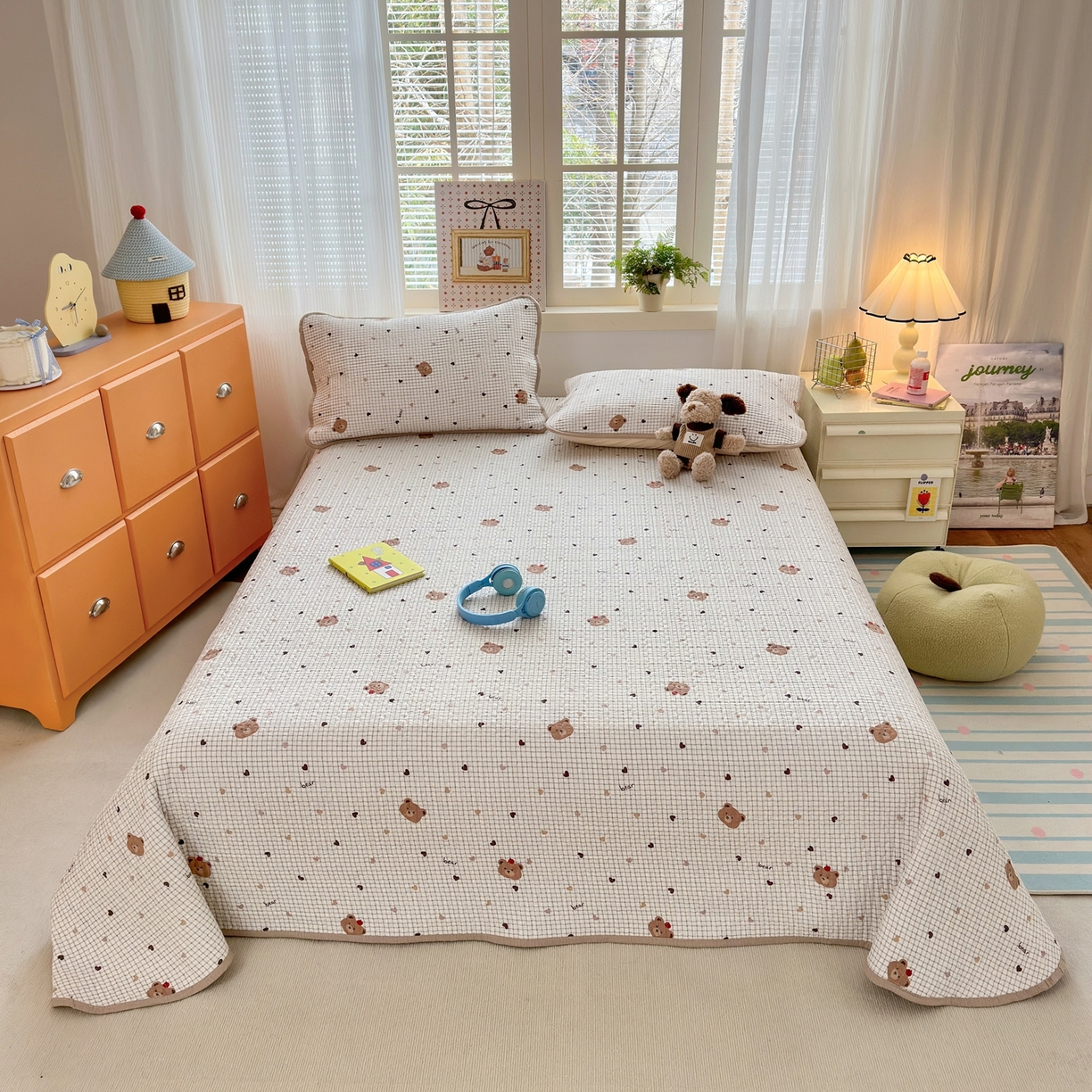 91家纺网 家纺一手货源 找家纺 老帅的工厂店 2026新款三角针泡芙夏被夏被夏凉被空调被床盖四件套 奶咖小熊