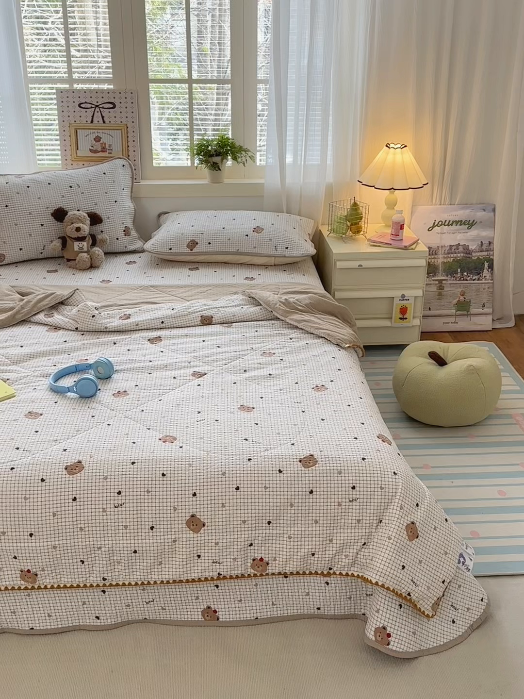 91家纺网 家纺一手货源 找家纺 老帅的工厂店 2026新款三角针泡芙夏被夏被夏凉被空调被床盖四件套 奶咖小熊