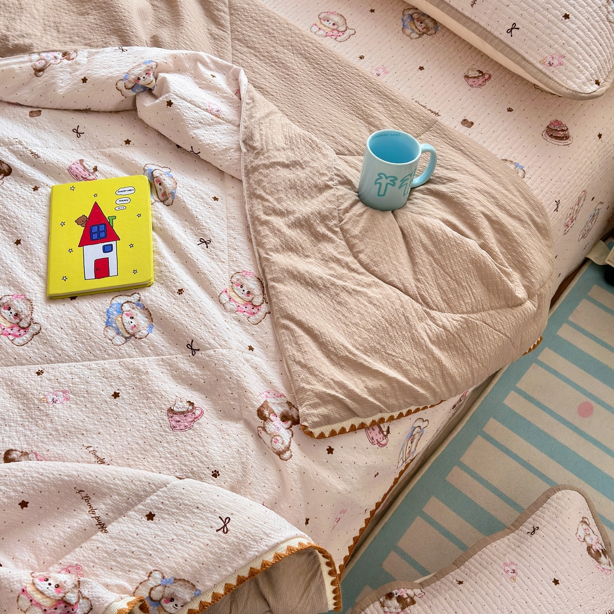 91家纺网 家纺一手货源 找家纺 老帅的工厂店 2026新款三角针泡芙夏被夏被夏凉被空调被床盖四件套 奶糯狗