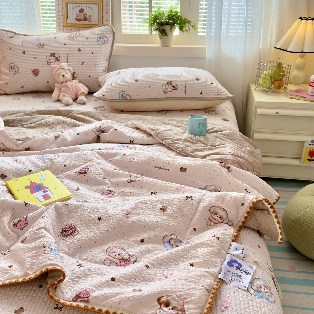 91家纺网 家纺一手货源 找家纺 老帅的工厂店 2026新款三角针泡芙夏被夏被夏凉被空调被床盖四件套 奶糯狗