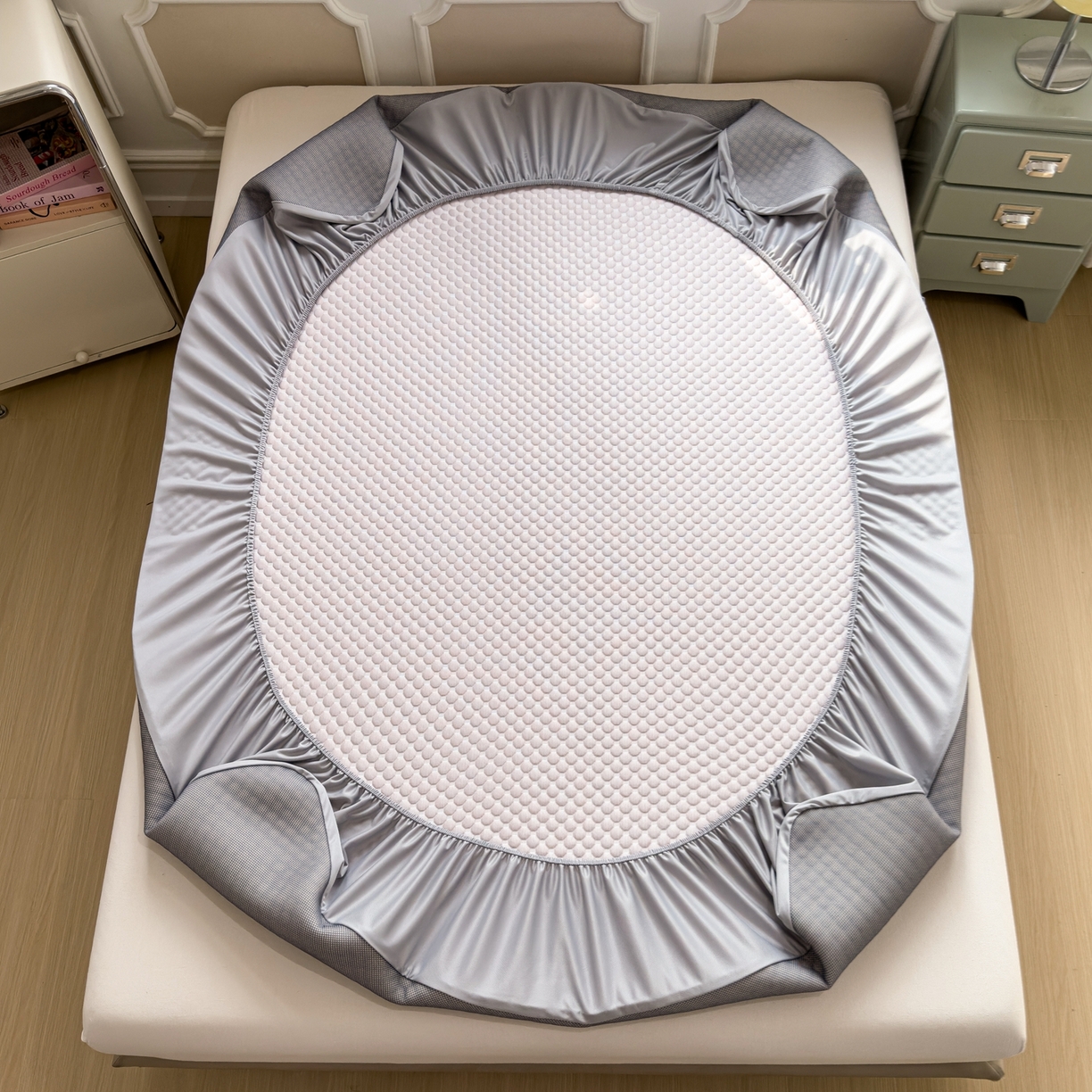 91家纺网 家纺一手货源 找家纺 卡初家居（原微来） 2026新款冰豆豆凉席刺绣款凉席席子-小熊饼干 香芋紫-床笠款