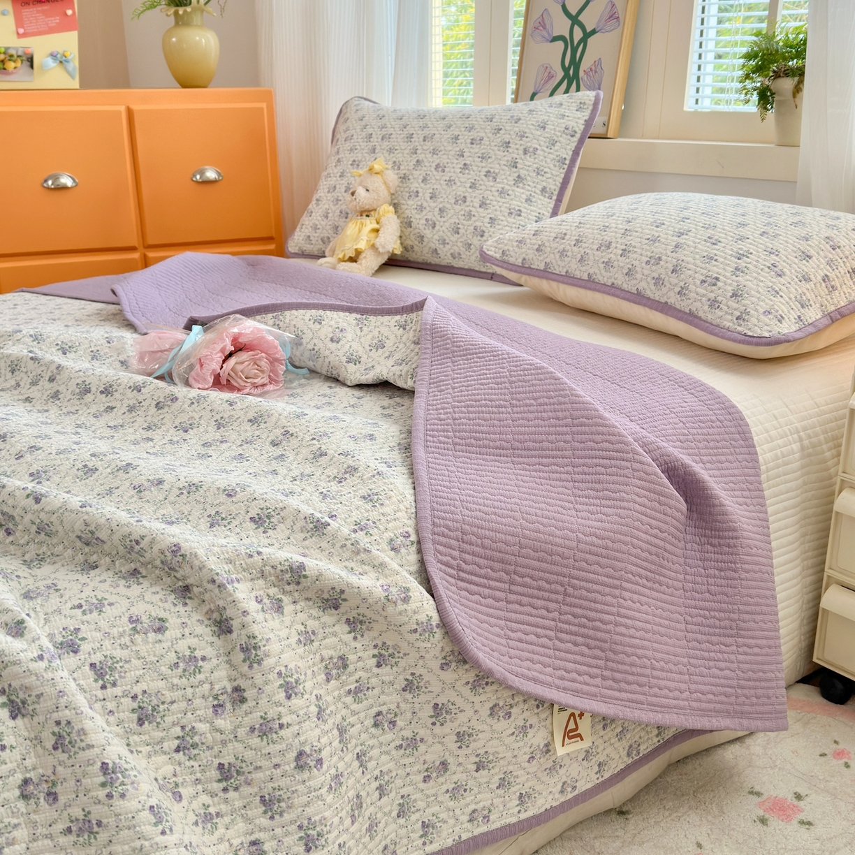 91家纺网 家纺一手货源 找家纺 老帅的工厂店 2026新款三角针泡芙夏被夏被夏凉被空调被床盖四件套 柔紫漫花