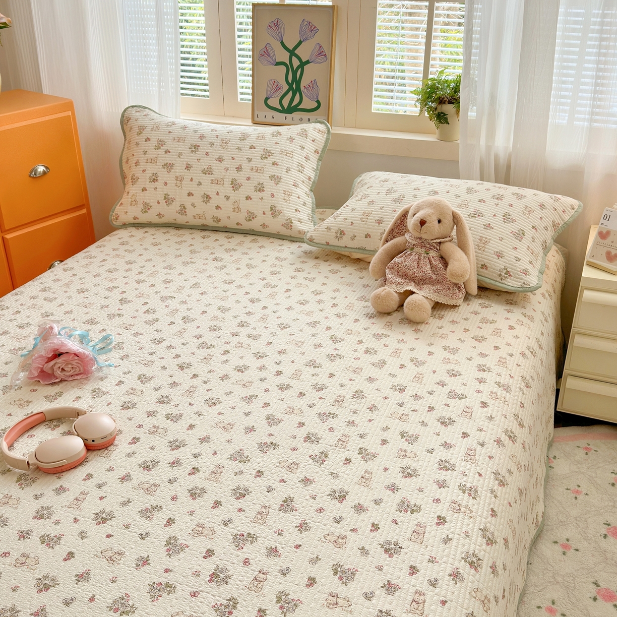 91家纺网 家纺一手货源 找家纺 老帅的工厂店 2026新款三角针泡芙夏被夏被夏凉被空调被床盖四件套 碎花兔