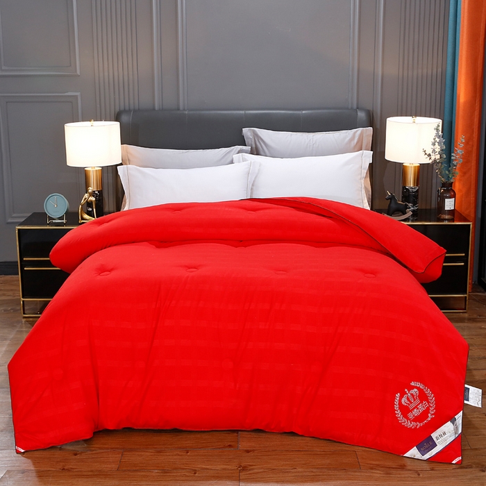 91家纺网 家纺一手货源 找家纺 前程家纺2025被夏被春秋被冬被芯双胎被二合一拉链款子母被中国红